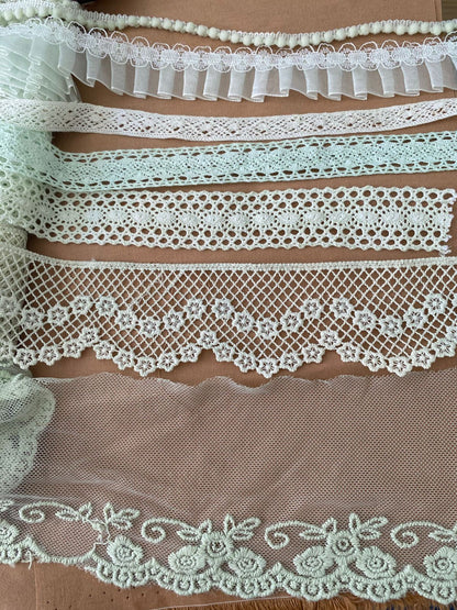 Kit 7 Encajes Variados CP006 - Color Verde Claro (14 Metros total)