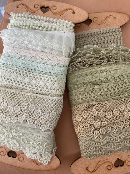 Kit 7 Encajes Variados CP010- Color Verde Oliva (14 Metros total)