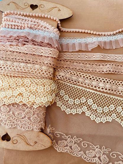 Kit 7 Encajes Variados CP009- Color Rosa Palo (14 Metros total)