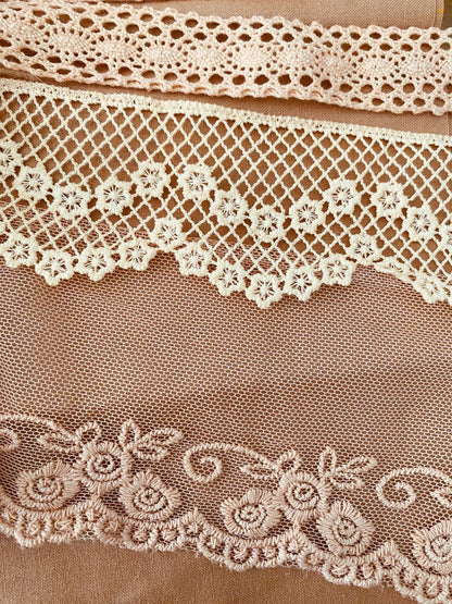 Kit 7 Encajes Variados CP009- Color Rosa Palo (14 Metros total)