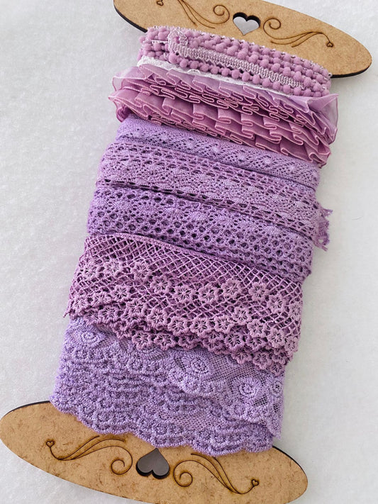 Kit 7 Encajes Variados CP005 - Color Lila (14 Metros total)