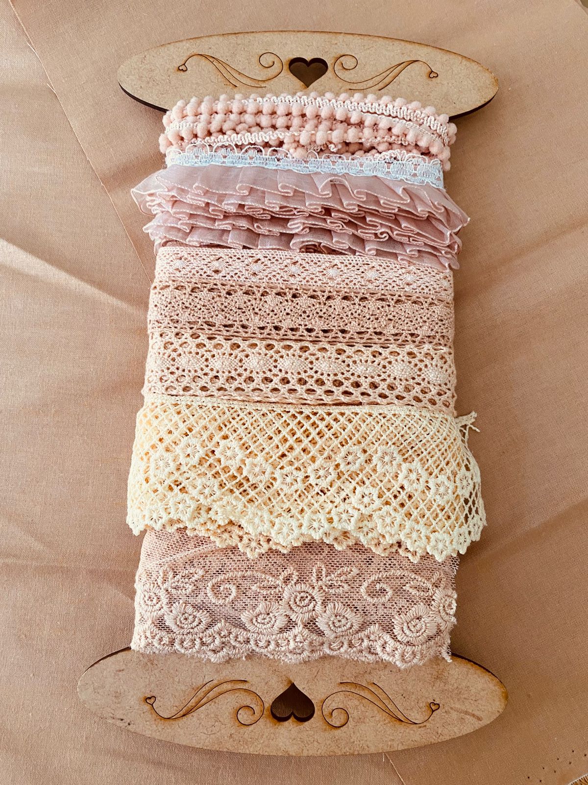 Kit 7 Encajes Variados CP009- Color Rosa Palo (14 Metros total)