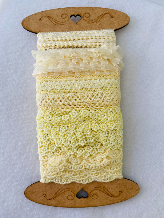 Kit 7 Encajes Variados CP007 - Color Verde Amarillo (14 Metros total)