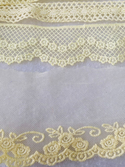 Kit 7 Encajes Variados CP007 - Color Verde Amarillo (14 Metros total)