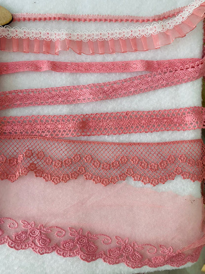 Kit 7 Encajes Variados CP008 - Color Rosa (14 Metros total)