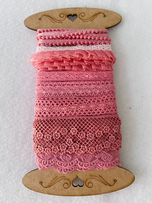 Kit 7 Encajes Variados CP008 - Color Rosa (14 Metros total)