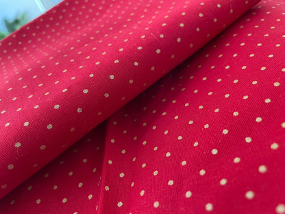 Tricoline 100% Algodón - TT076 Tinto Puntitos Dorado fondo Rojo (50 x 150)