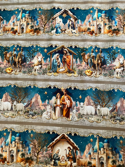 Tricoline 100% Algodón - NV020 Cenefa Pesebre (50 x 150)