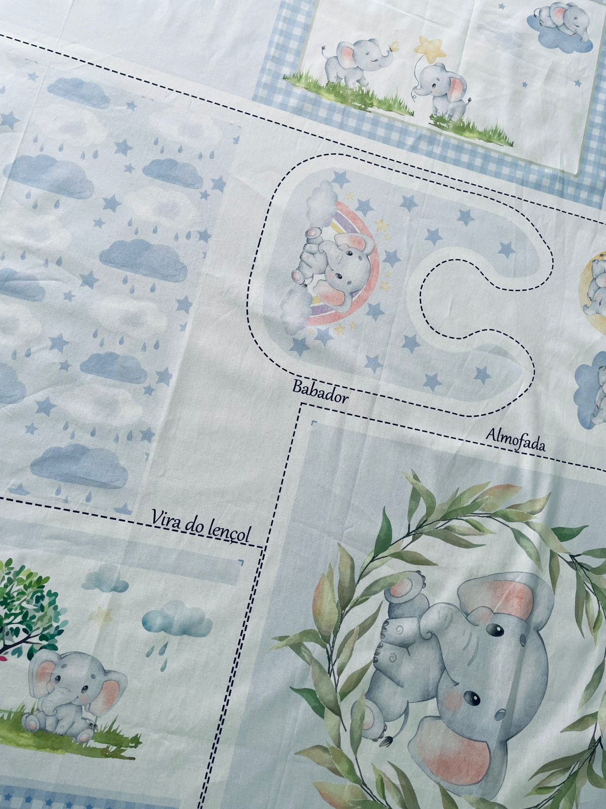 Tricoline 100% Algodón  - PT095 Patrón Panel kit Cuna Elefante NIÑO (99 x 150)