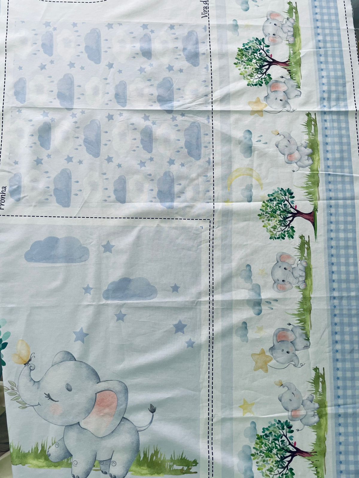 Tricoline 100% Algodón  - PT095 Patrón Panel kit Cuna Elefante NIÑO (99 x 150)