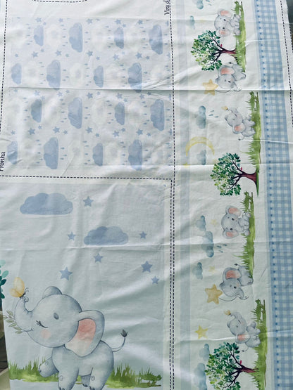 Tricoline 100% Algodón  - PT095 Patrón Panel kit Cuna Elefante NIÑO (99 x 150)