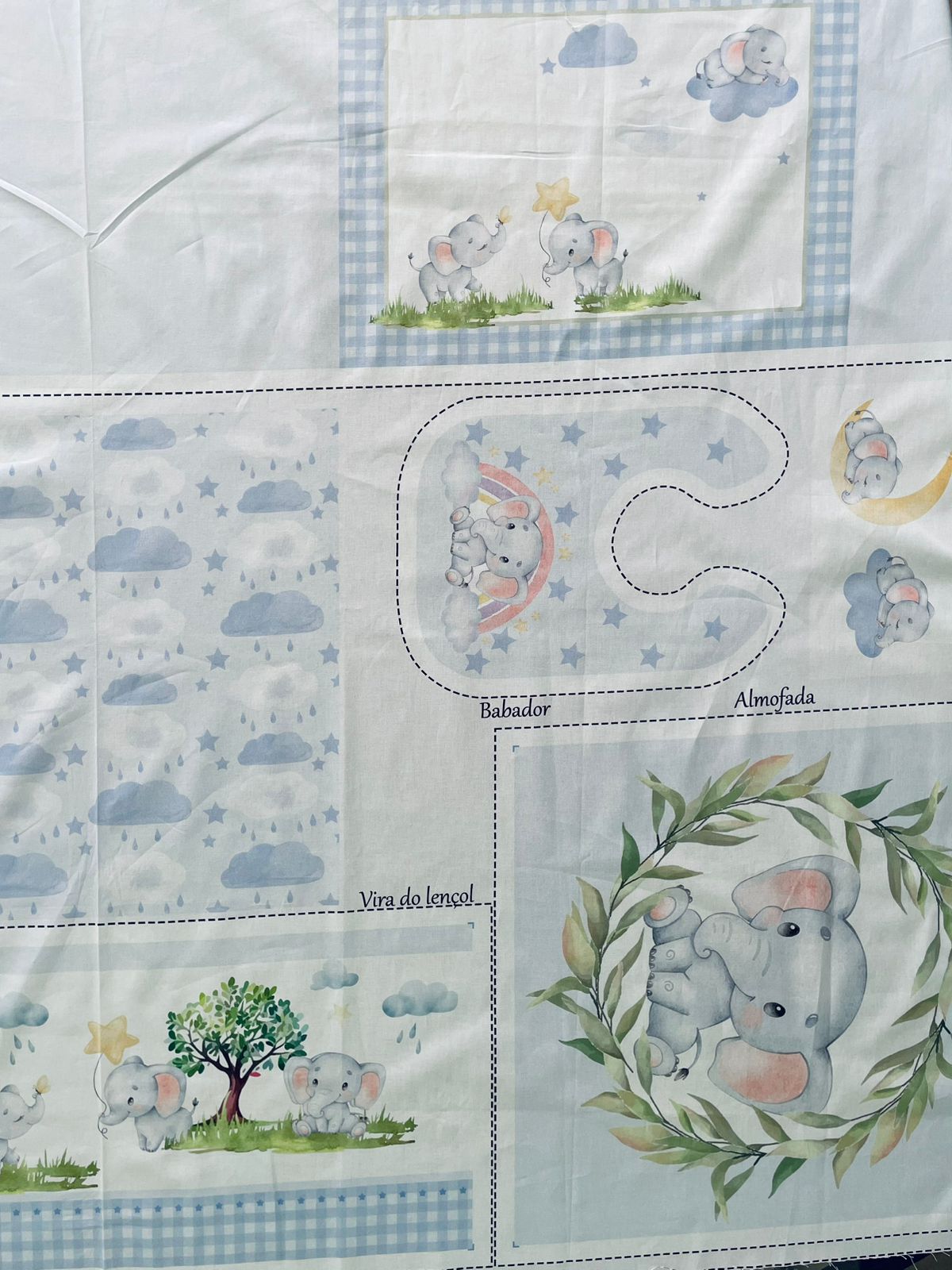 Tricoline 100% Algodón  - PT095 Patrón Panel kit Cuna Elefante NIÑO (99 x 150)