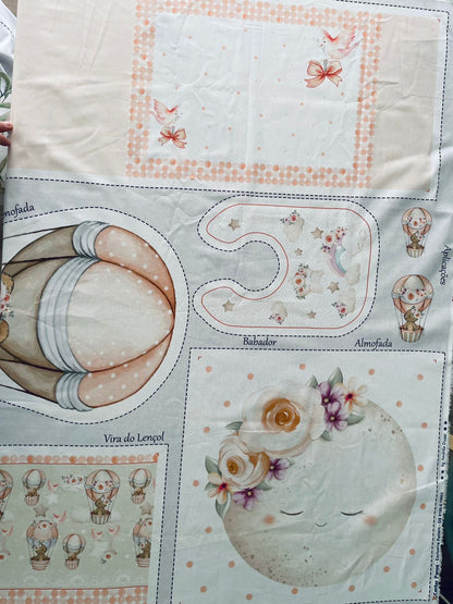 Tricoline 100% Algodón  - PT096 Patrón Panel kit Cuna osita NIÑA (99 x 150)