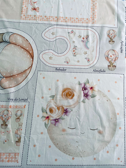 Tricoline 100% Algodón  - PT096 Patrón Panel kit Cuna osita NIÑA (99 x 150)