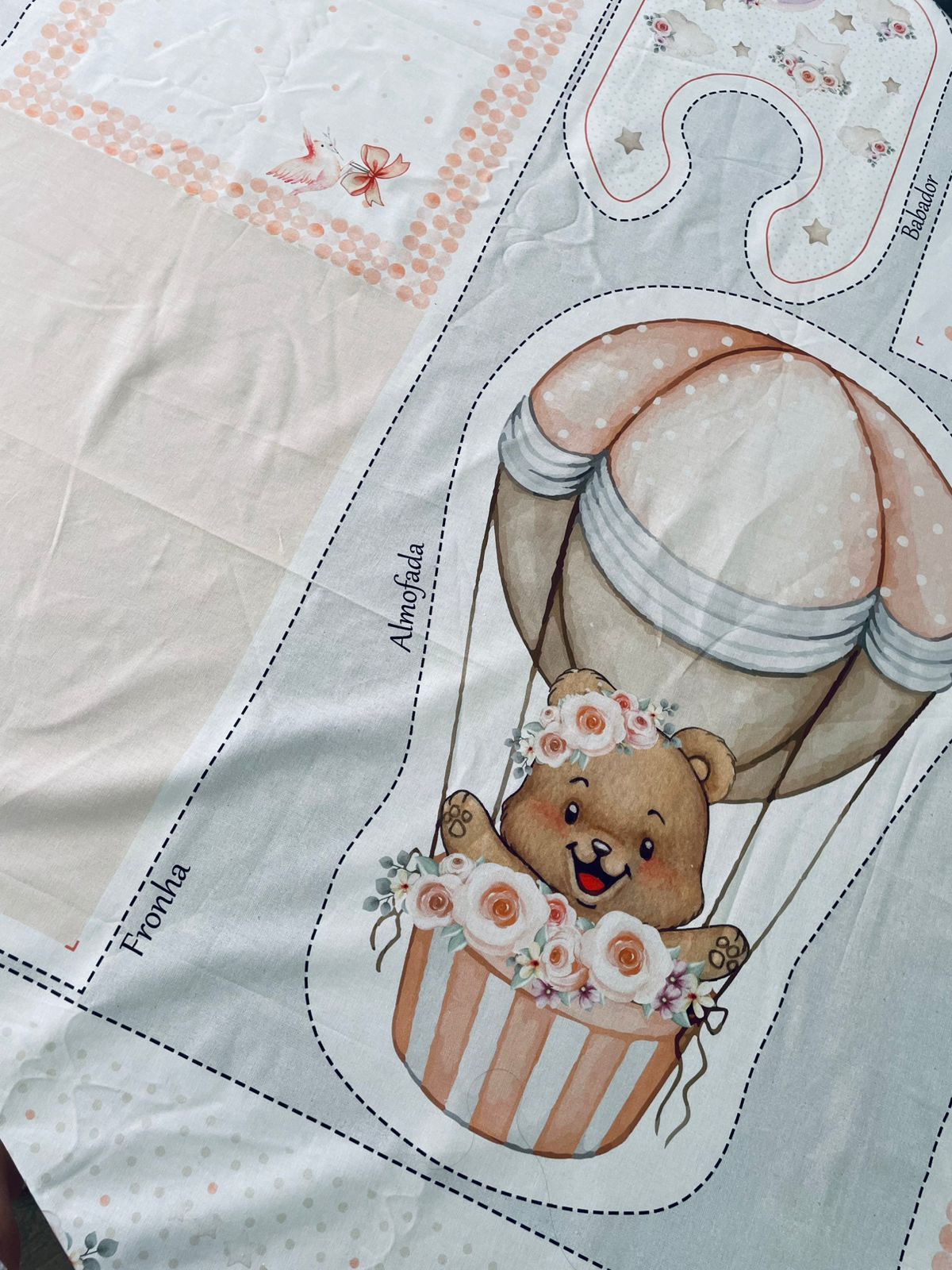 Tricoline 100% Algodón  - PT096 Patrón Panel kit Cuna osita NIÑA (99 x 150)