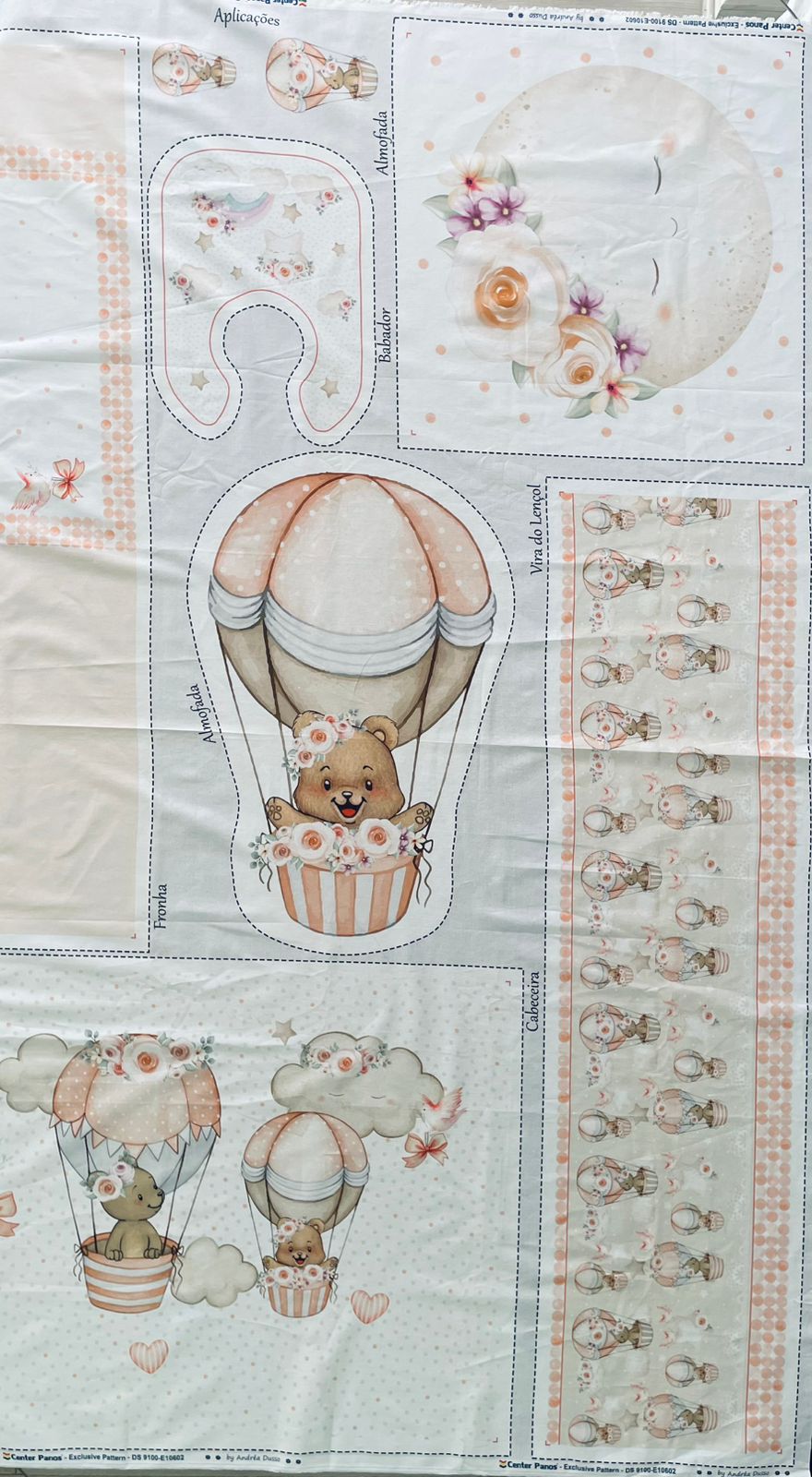 Tricoline 100% Algodón  - PT096 Patrón Panel kit Cuna osita NIÑA (99 x 150)