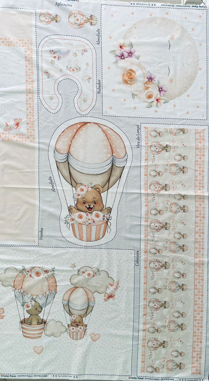 Tricoline 100% Algodón  - PT096 Patrón Panel kit Cuna osita NIÑA (99 x 150)