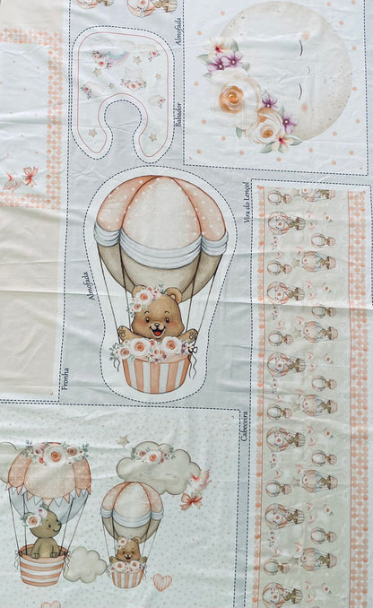 Tricoline 100% Algodón  - PT096 Patrón Panel kit Cuna osita NIÑA (99 x 150)