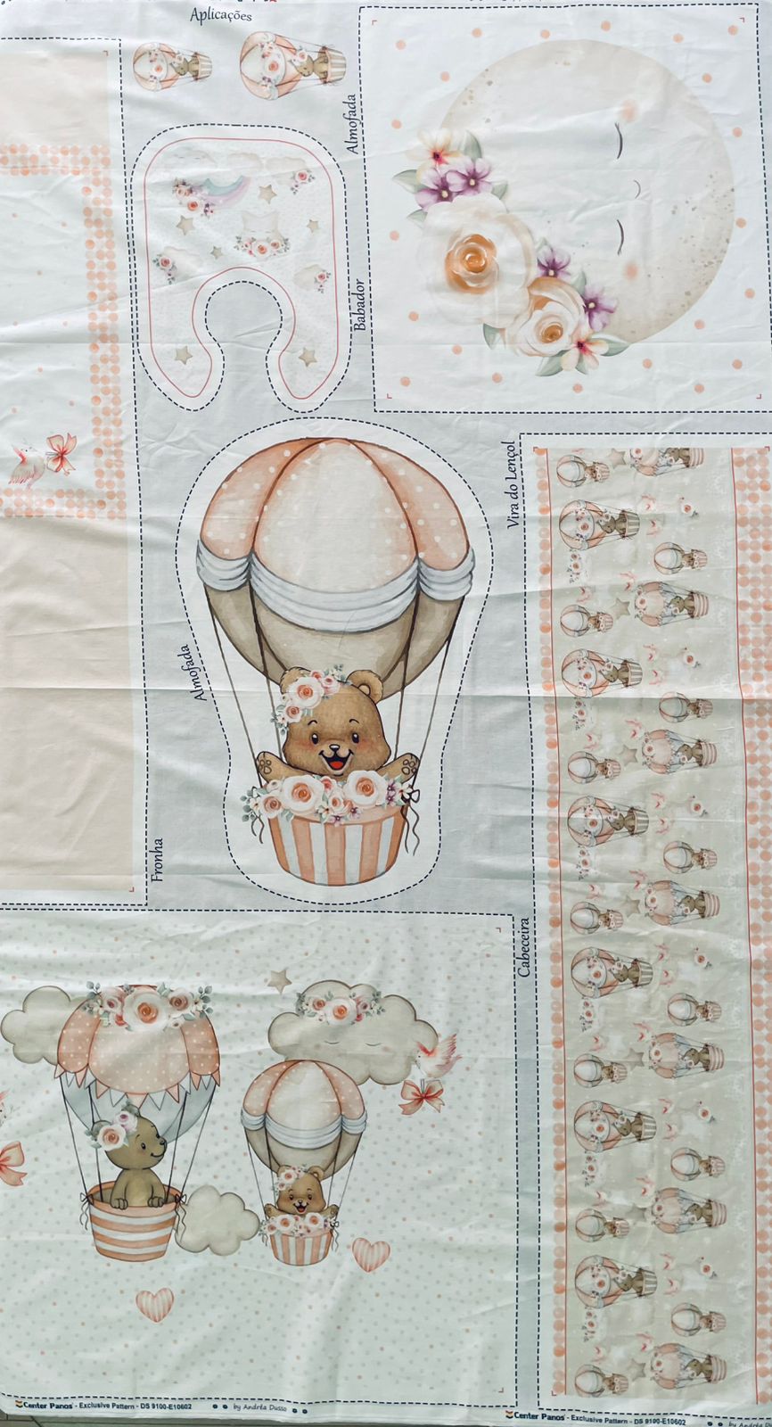 Tricoline 100% Algodón  - PT096 Patrón Panel kit Cuna osita NIÑA (99 x 150)