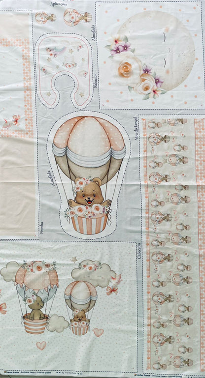 Tricoline 100% Algodón  - PT096 Patrón Panel kit Cuna osita NIÑA (99 x 150)