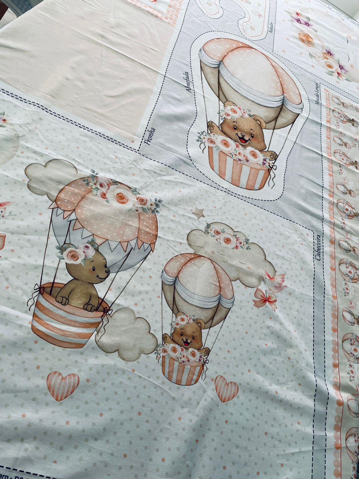 Tricoline 100% Algodón  - PT096 Patrón Panel kit Cuna osita NIÑA (99 x 150)