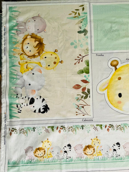 Tricoline 100% Algodón  - PT098 Patrón Panel kit Cuna Animalitos (99 x 150)