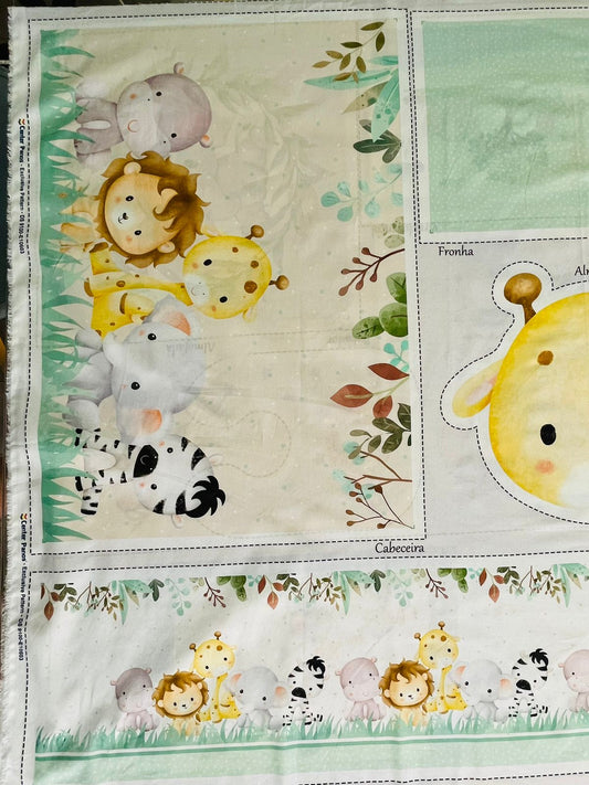 Tricoline 100% Algodón  - PT098 Patrón Panel kit Cuna Animalitos (99 x 150)