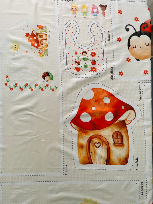 Tricoline 100% Algodón  - PT097 Patrón Panel kit Cuna chinita roja (99 x 150)