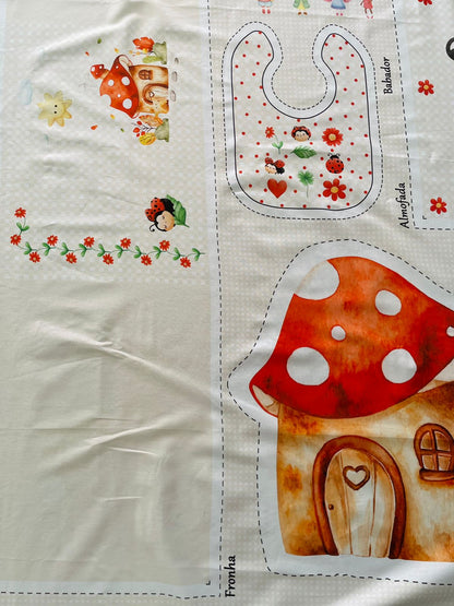 Tricoline 100% Algodón  - PT097 Patrón Panel kit Cuna chinita roja (99 x 150)