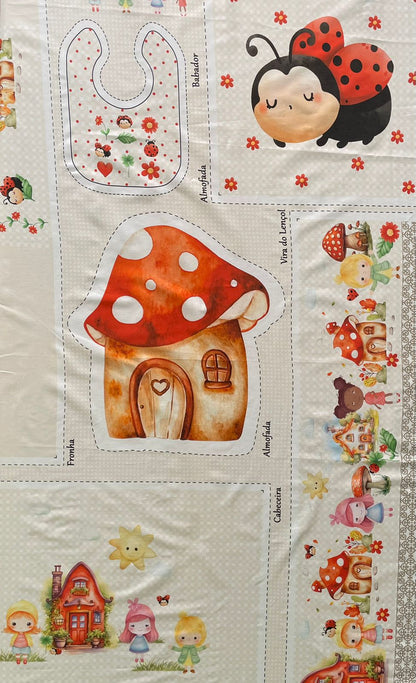 Tricoline 100% Algodón  - PT097 Patrón Panel kit Cuna chinita roja (99 x 150)