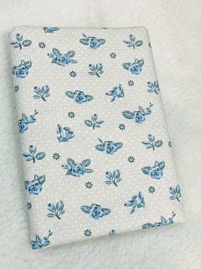 Tricoline 100% Algodón - TT015 Tinto Floral Celeste (50 x 150)