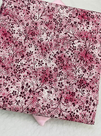 Tricoline 100% Algodón - TT013 Tinto Corazones Hojitas Bordeo (50 x 150)