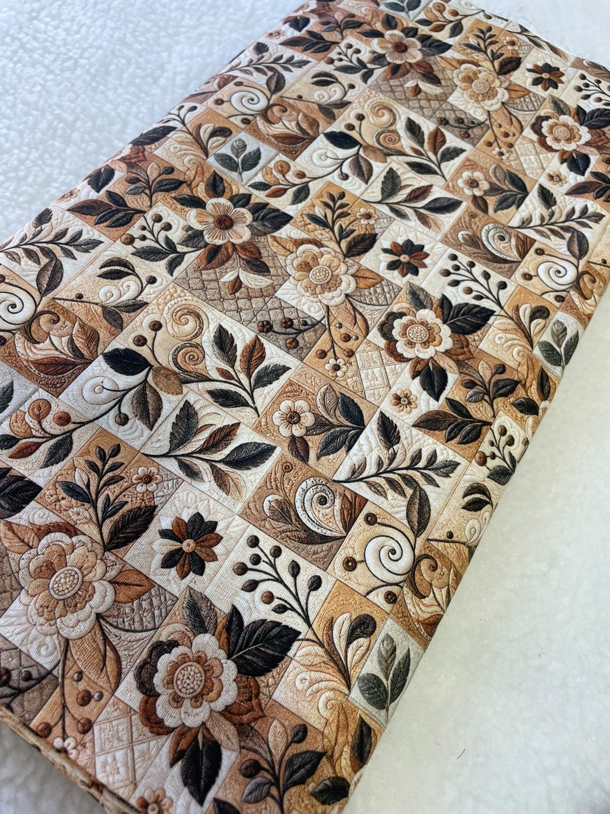 Tricoline 100% algodón - EX091 Exclusiva Floral Beige Patchwork (50 x 150)