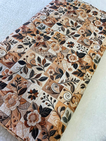 Tricoline 100% algodón - EX091 Exclusiva Floral Beige Patchwork (50 x 150)