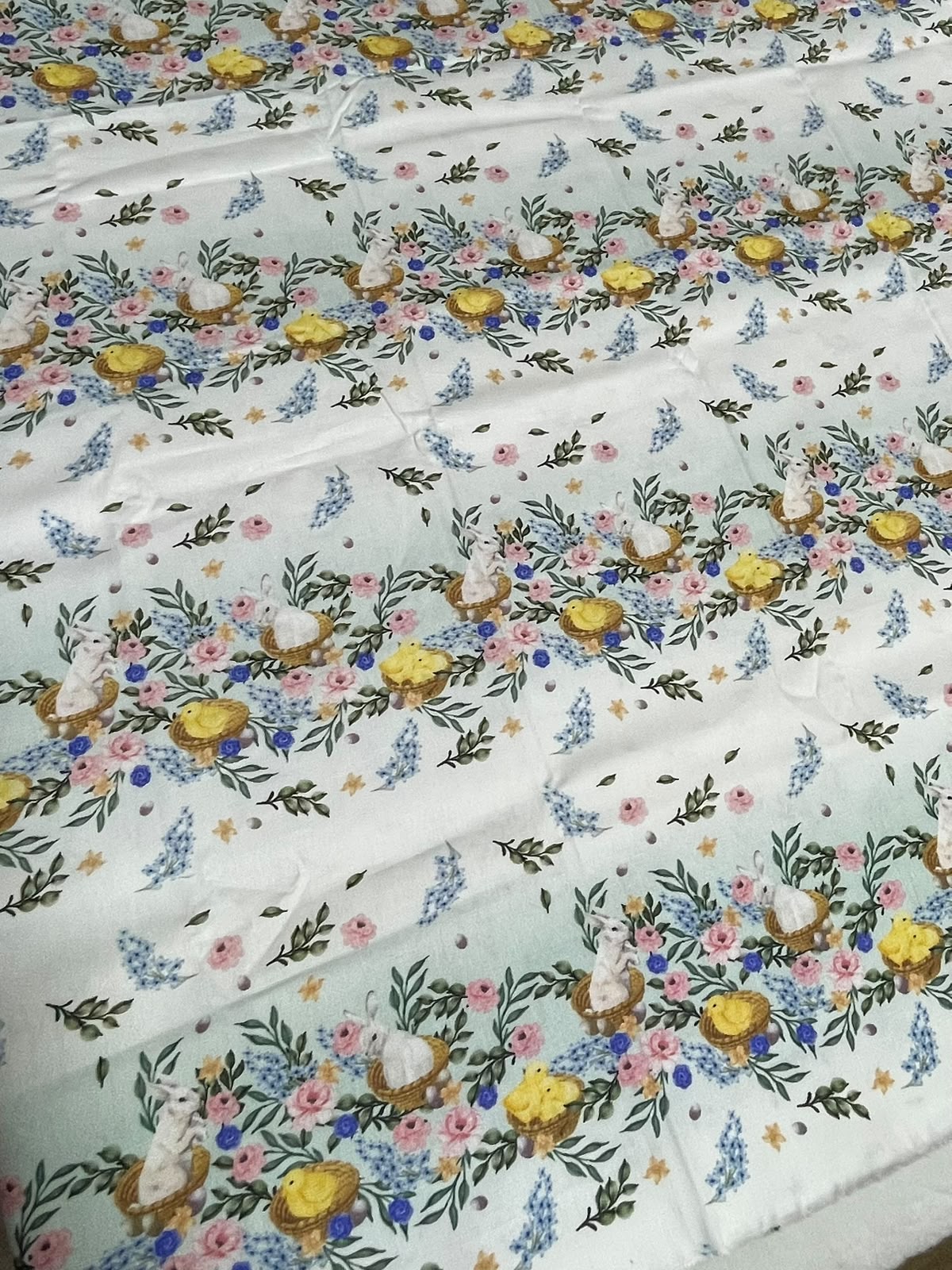Tricoline 100% Algodón - CN002 Cenefas Conejo Pascoa Celeste (50 x 150)