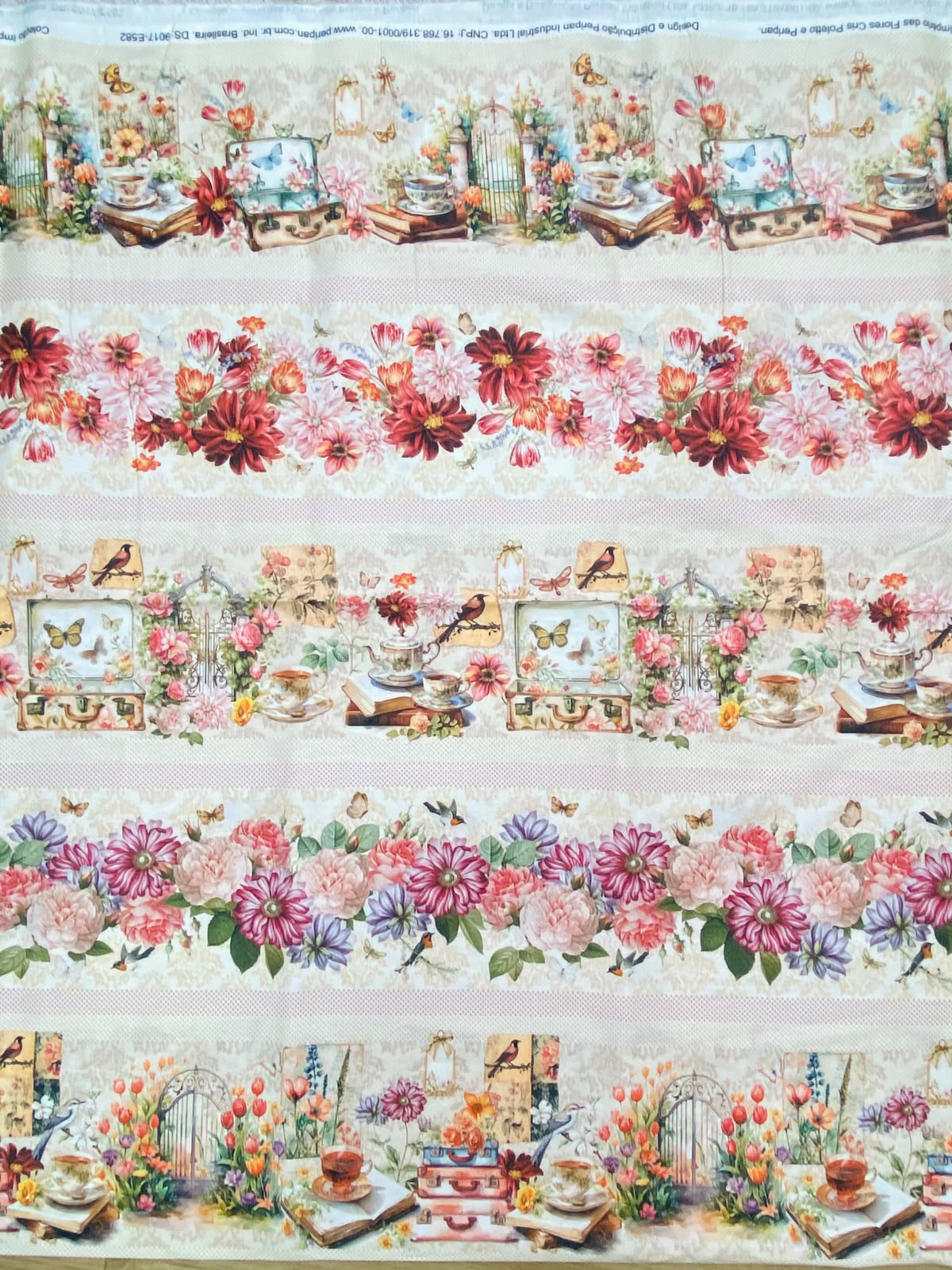 Tricoline 100% Algodón - CN026 Cenefas Floral 1 (50 x 150)