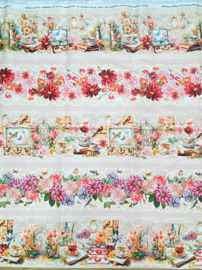 Tricoline 100% Algodón - CN026 Cenefas Floral 1 (50 x 150)