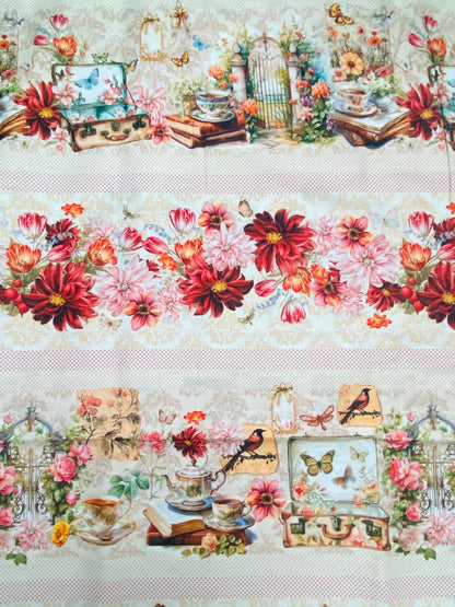 Tricoline 100% Algodón - CN026 Cenefas Floral 1 (50 x 150)