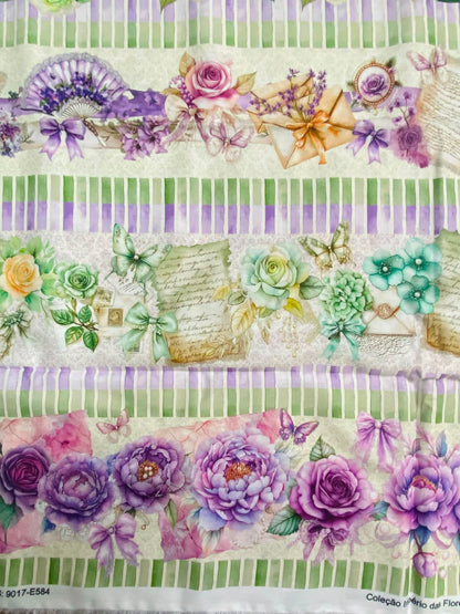 Tricoline 100% Algodón - CN023 Cenefas Floral 3 (50 x 150)