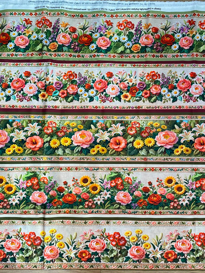 Tricoline 100% Algodón - CN022 Cenefas Floral 4 (50 x 150)