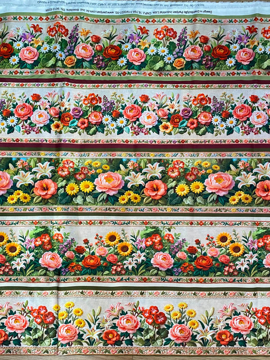 Tricoline 100% Algodón - CN022 Cenefas Floral 4 (50 x 150)