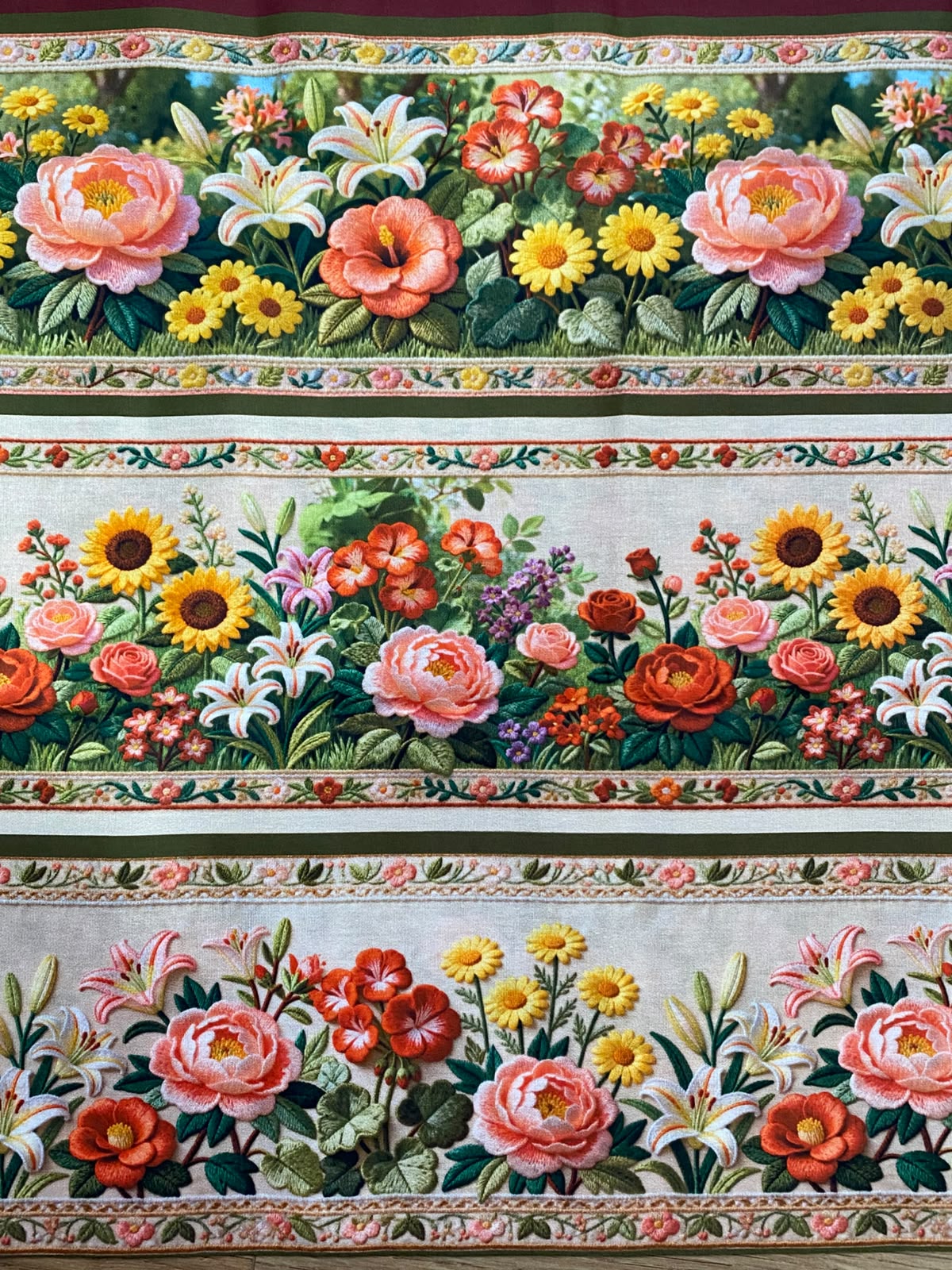 Tricoline 100% Algodón - CN022 Cenefas Floral 4 (50 x 150)