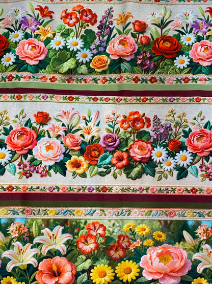 Tricoline 100% Algodón - CN022 Cenefas Floral 4 (50 x 150)
