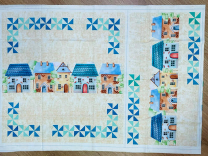 Tricoline 100% Algodón  - PT123 Patrón Panel Casitas Celeste (50 x 75)