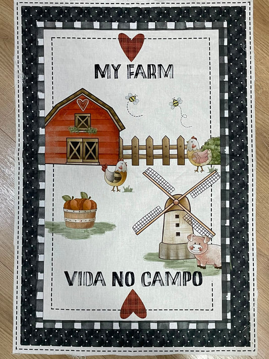 Tricoline 100% Algodón  - PT124 Patrón Panel granja  (50 x 65)