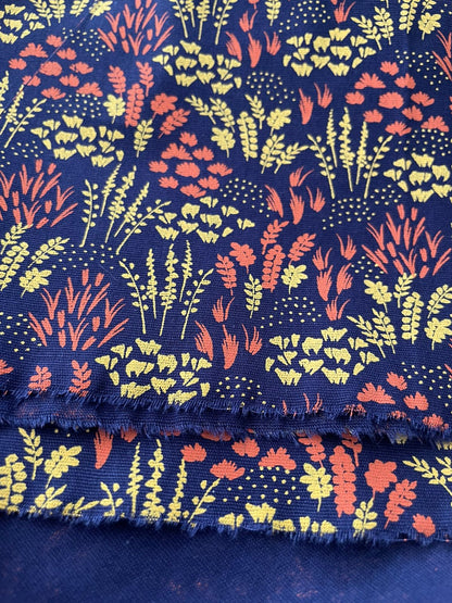 Tricoline 100% Algodón - TT111 Tinto Florecitas amarillo fondo azul marino (50 x 150)