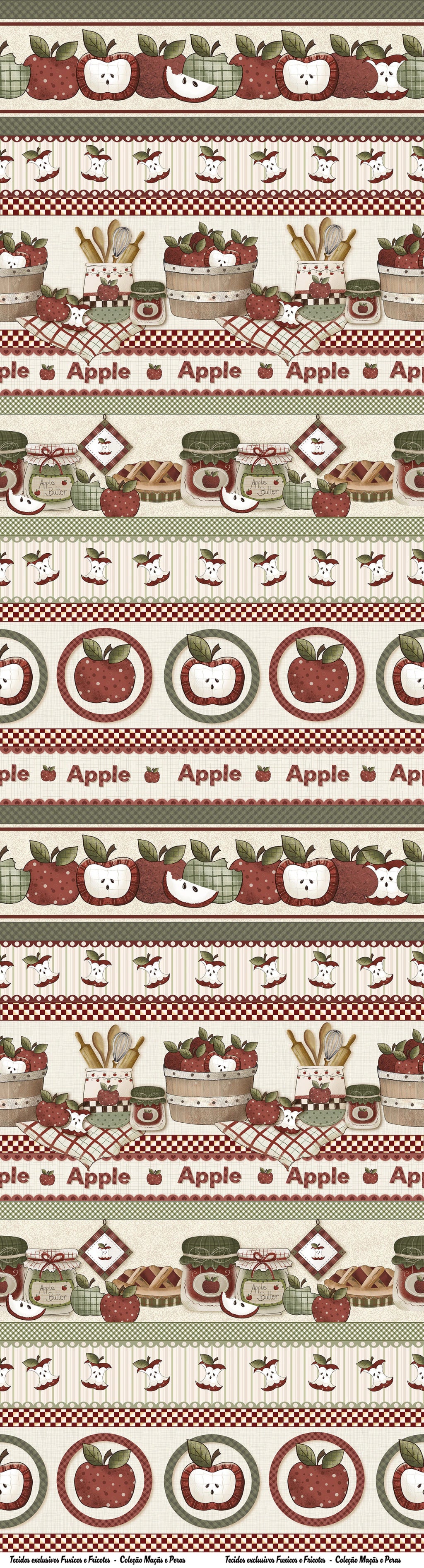 Tricoline 100% Algodón - CN030 Cenefas Manzanas Fuxicos (50 x 150)