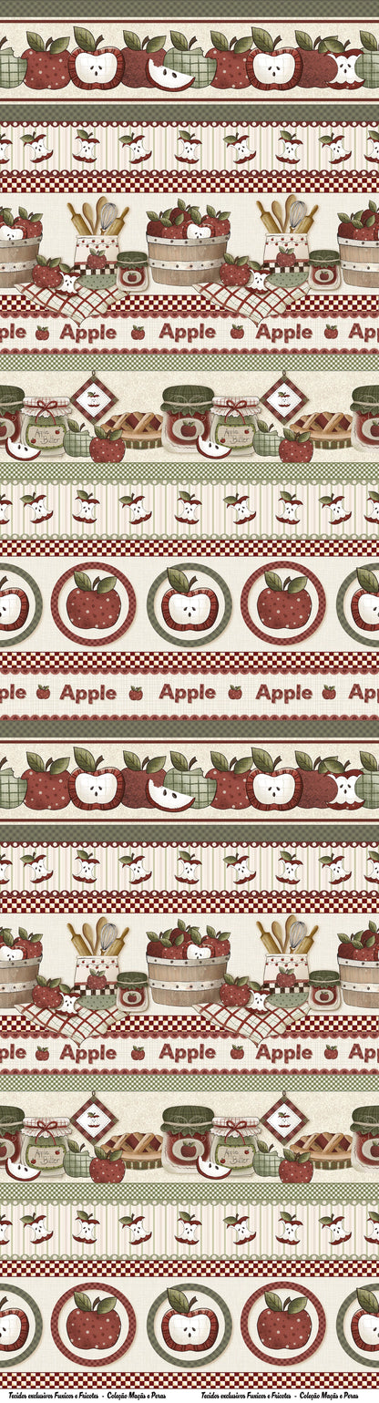 Tricoline 100% Algodón - CN030 Cenefas Manzanas Fuxicos (50 x 150)
