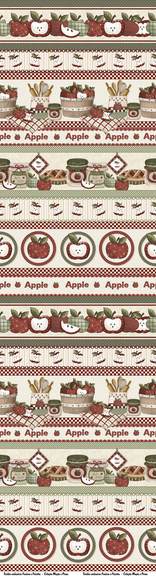 Tricoline 100% Algodón - CN030 Cenefas Manzanas Fuxicos (50 x 150)