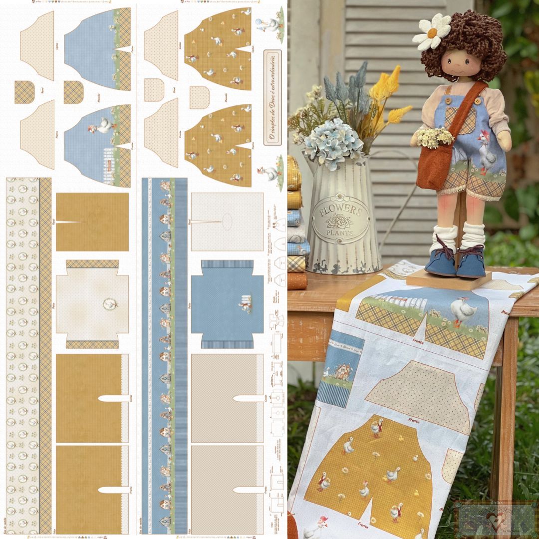 Tricoline 100% Algodón  - CP023 Patrón Enteritos muñeca Granja (80 x 150)